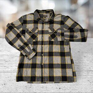 Loser Machine Company Mens Shirt Medium Flannel Plaid Gray‎ Button Up Pockets